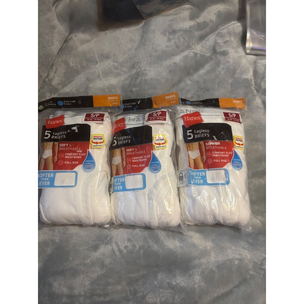 Hanes Mens Tagless Briefs 15 Pack White Cotton Comfort Flex Waistband Size Small